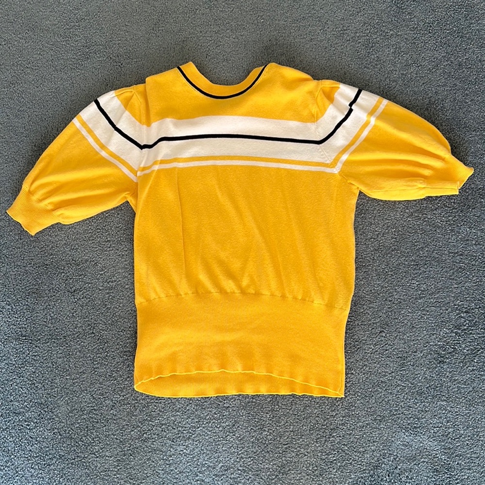 Yellow Striped Sweater with Puffy Sleeves. Size L.